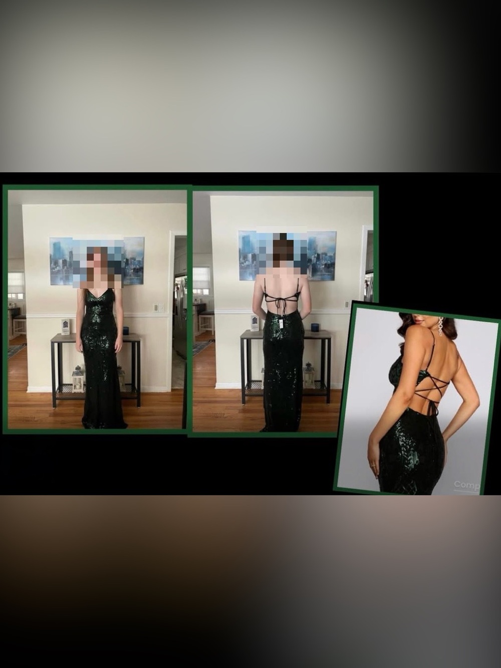 Elegant green Sequin Backless Evening Gown